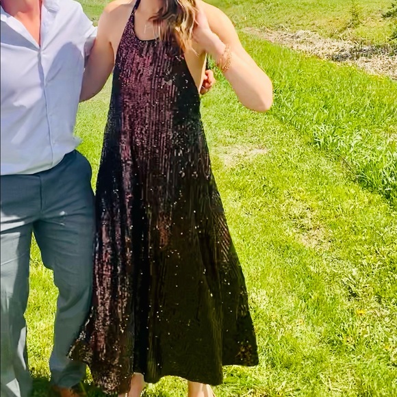 Zara rich brown sequin halter long dress, S - Picture 10 of 12